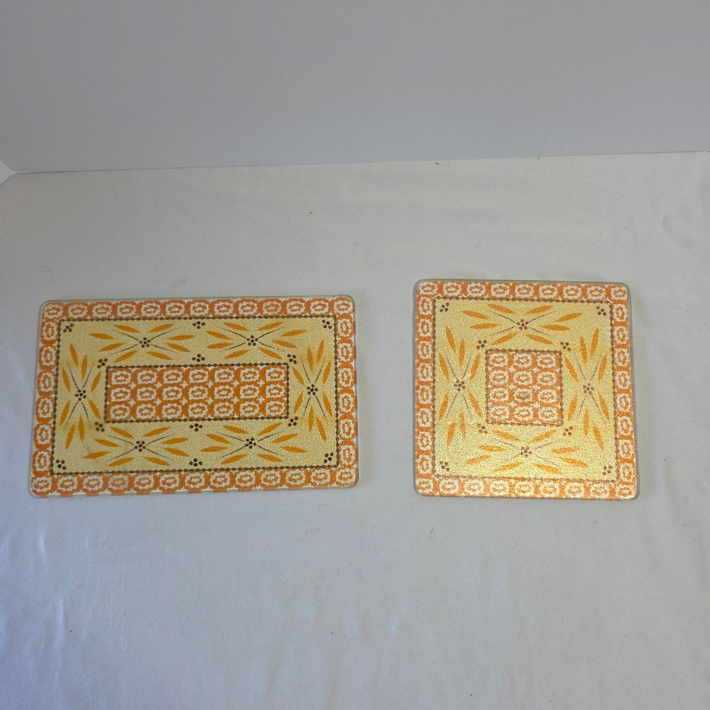 Vintage‎ Retro Gold Orange Geometric Pattern Trivets Set of 2 MCM Kitchen